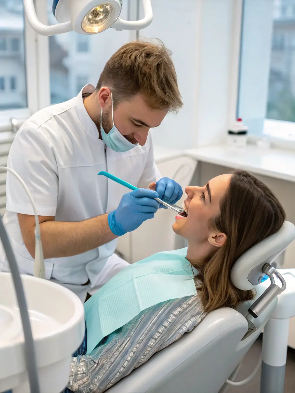 A dental hygienist applying fluoride varnish to a patient's teeth to strengthen enamel and prevent decay at Advanceddental1.