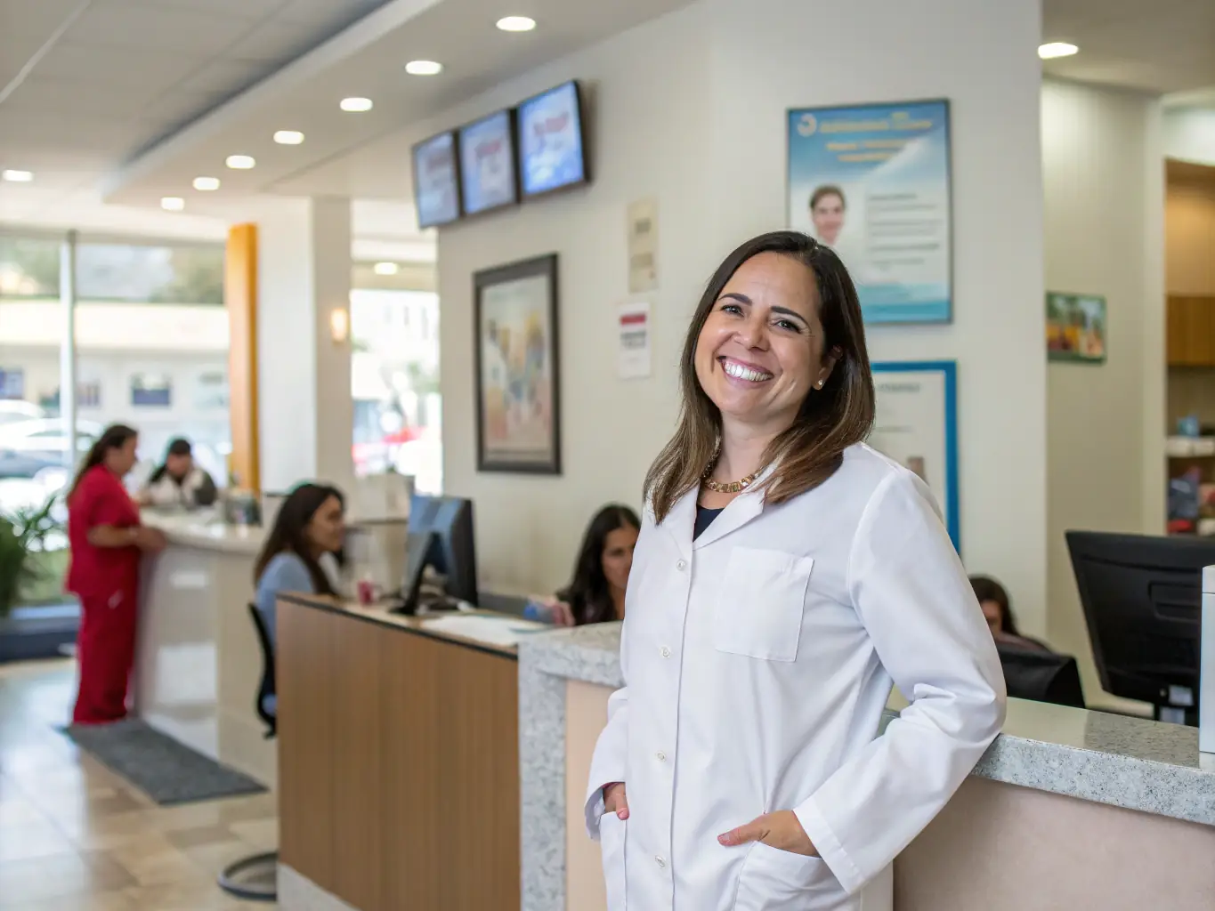 A dental professional smiling in Los Angeles, California, inside an Advancedental1 clinic.